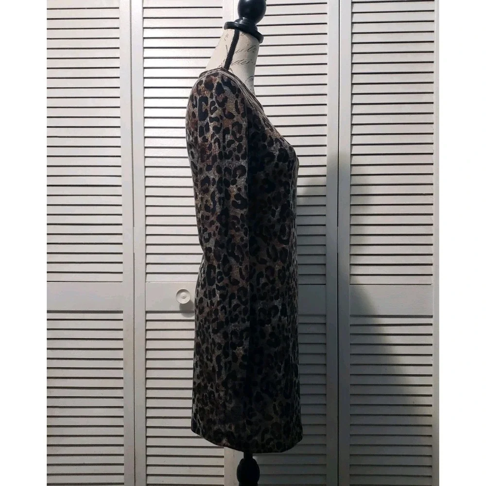 Michael Kors Leopard Animal Print Dress Womens Small Brown Gray Long Sleeve Mini